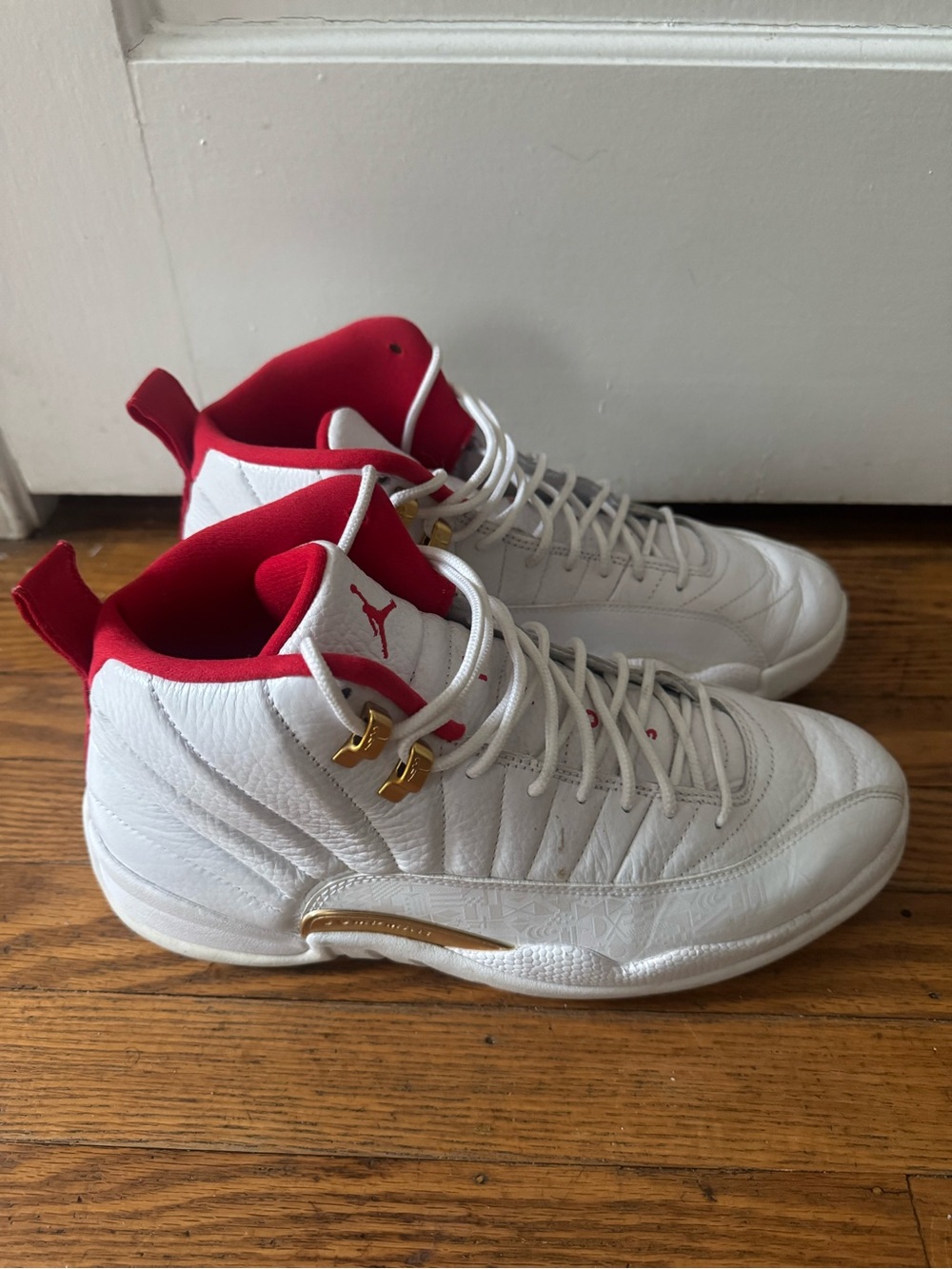 Air Jordan 12 Retro FIBA White Red Gold Sneakers 130690-107 Size 10